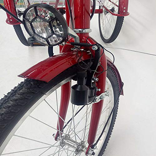 Triciclo para adulto de 24 pulgadas de 6 velocidades, bicicleta de pedal, con cesta de gran capacidad y luz para compras al aire libre, pícnic y Nica, color rojo