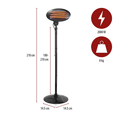 Tristar KA-5287 Calefactor de Exterior eléctrico con 3 ajustes de calor, montaje en pared o sobre soporte hasta 2 m de altura, 2000 W, Negro