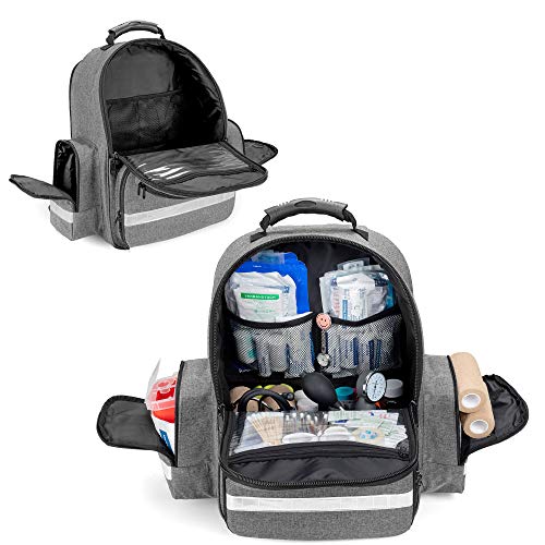 Trunab Bolsa de Primeros Auxilios Mochila de Trauma Vacía, Kits de Emergencia Médica Paquete de Bolsa de Salto para EMT, EMS, Policía, Bomberos, Oficiales de Seguridad, Gris