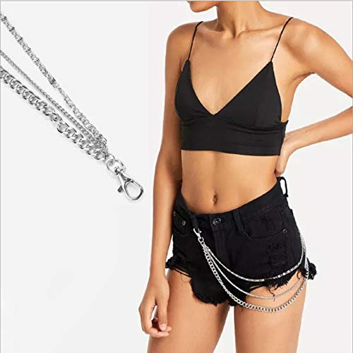 TseenYi Cartera Hip Hop Punk Pantalones Cadenas Bolsillo Cadena Cinturón Plata Hipster Jeans Pantalón Cadena para Mujeres y Niñas (Plata)