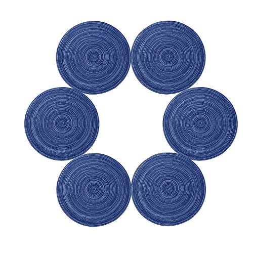 U'Artlines Juego de 6 manteles Individuales de Hilo de Algodón Trenzado 35cm Redondo(6,Azul)