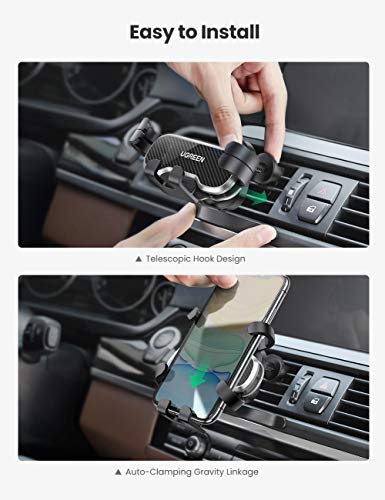 UGREEN Soporte Móvil Coche Rejillas, Soporte Teléfono Móvil Coche Ventilación Automático Car Holder Ajustable por Gravedad Compatible con iPhone 13 12, Galaxy S21/ Note 20/ S9/S8, Redmi Note 10 9 Pro