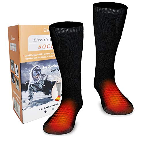 Uiong Calcetines Calefactables, Calcetines Térmicos Eléctricos para Hombres Mujeres, Calcetines de Algodón Grueso de Invierno para Deportes al Aire Libre Senderismo Pesca Ciclismo Patinaje - Negro