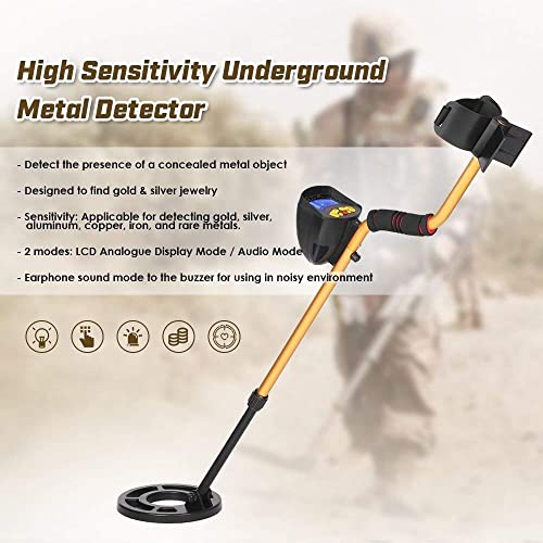 Underground Metal Detector with Waterproof Search Coil High Performance Audio Indicate LCD Display Adjustable Height Gold Digger Treasure Hunter Seeking Tool