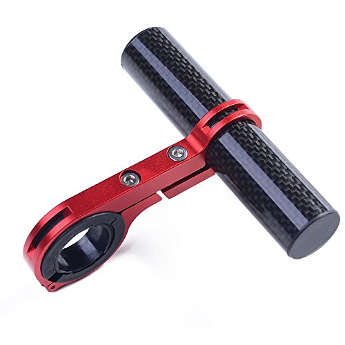 UPANBIKE Bicicleta Manillar Extensor Fibra de Carbon Aleación de Aluminio Abrazadera para Bicicleta velocímetro luz(una abrazadera/10cm,Rojo)