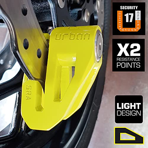 Urban Security UR210Y Candado Antirrobo Moto Disco, Homologado Sra, Doble cierre ø10, Acero inoxidable Amarillo