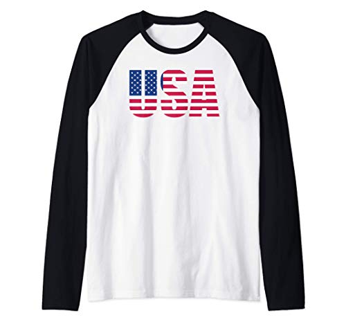 USA Flag Shirt, Estados Unidos de América, Mapa de bandera Camiseta Manga Raglan