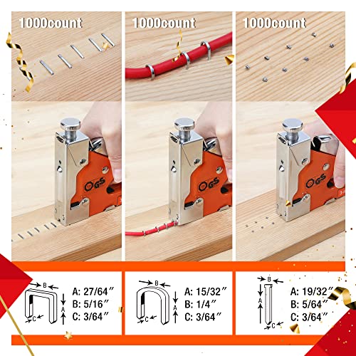 ValueMax Grapadora Manual 3 en 1, Pistola de Grapas con 3000 Grapas, Ideal para Tapicería, Herrajes de Fijación, Decoración, Carpintería, Decoración, Muebles