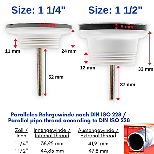 Válvula de drenaje para fregadero, 1 set, Ø 70 mm - 1 ½ Pulgadas, Parte superior en acero inoxidable 201, Tornillo de montaje M6 x 60, Base PP con tuerca de latón, Sello de PVC y tapón 45.5 mm, Tapa