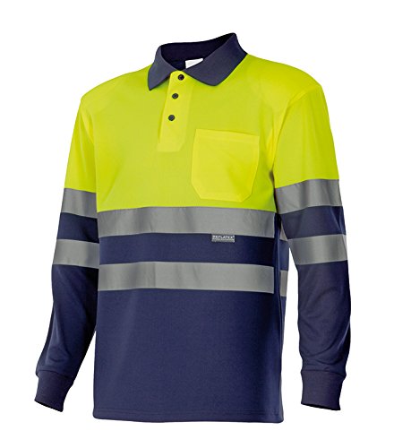 Velilla 175 - Polo de alta visibilidad, manga larga (talla XL) color azul marino y amarillo fluorescente