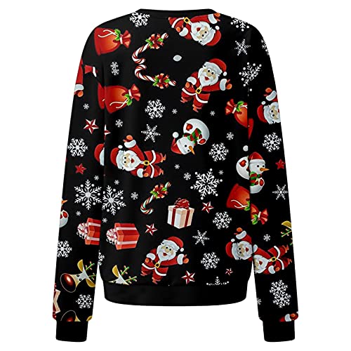 VEMOW Camisetas Blusas de Manga Larga Suelto para Mujer Otoño Invierno Sudadera Navidad Reno Sudaderas Divertido Estampado de Navideño Pullover Chica Casual Tops Talla Grande (B Red, L)