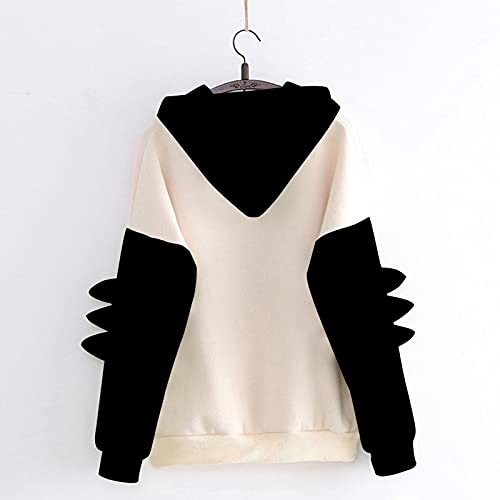 VEMOW Sudaderas con Capucha Manga Larga Mujer Linda Chicas Kawaii Japonés Dibujos Dinosaurio Camiseta Talla Grande, Otoño Invierno Hoodie Pullover Béisbol Jersey Blusa Tops Sweatshirt(C Negro,S)