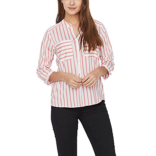 Vero Moda Vmerika Stripe 3/4 Shirt Top E10 Noos Camisa, Snow White (Stripes:Tea Rose), S para Mujer