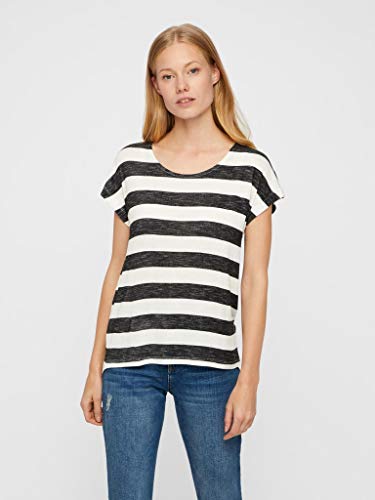 Vero Moda Vmwide Stripe S/l Top Noos Camiseta, Schwarze Und Weiße Streifen, Mujer