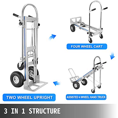 VEVOR 3 en 1 Carretilla de Mano con 2 o 4 Ruedas Carro de Transporte Apilable (350 KG)