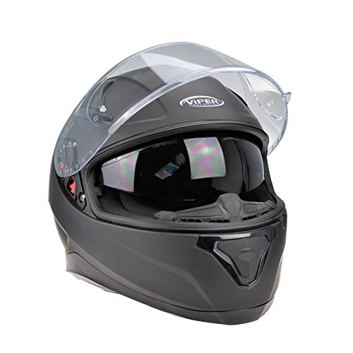 Viper RSV95 - Casco completo para motocicleta, color negro mate, para carreras y Touring ECE ACU, certificado para montar en bicicleta (XS (53-54 cm)