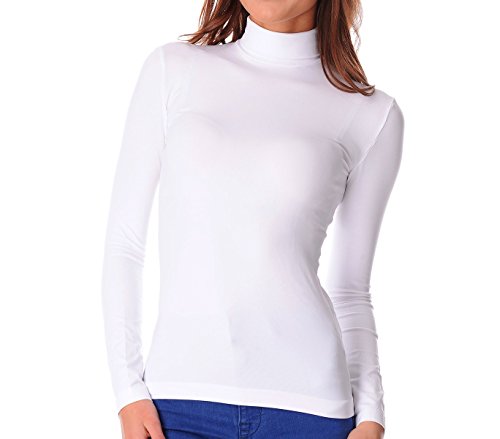 VKA22 Camiseta térmica para Mujer con Interior de Felpa Cuello Alto (Blanco, M-L)