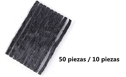 Voarge 50 Unidades Negras Kit de Mechas para Pinchazos de Neumáticos, Kit Repara Pinchazos Mechas, Reparación de neumáticos Tubeless para Moto, Coche, Junta de Goma