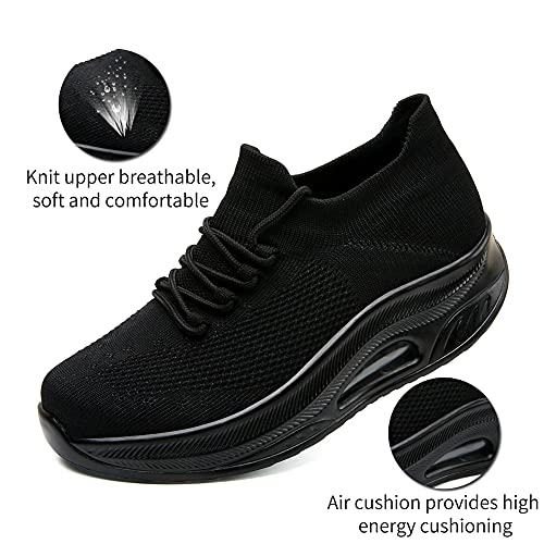 VOCNTVY Zapatillas de deporte con cordones para mujer con cojín de aire y soporte de arco, color Negro, talla 36 EU