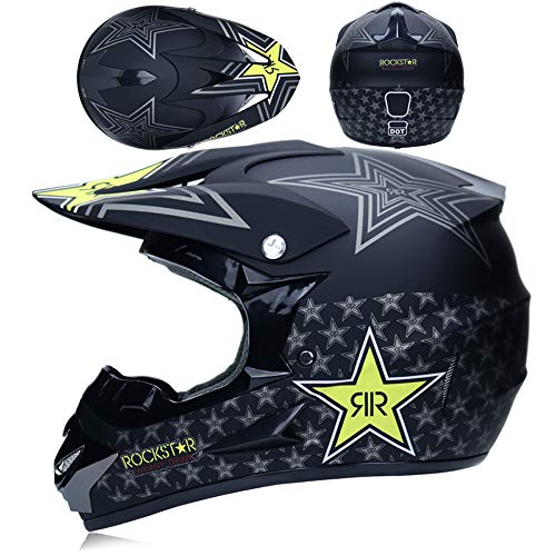 VOMI Casco Descenso Hombre, Negro/Rockstar - Adulto Casco Motocross Enduro MTB con Gafas/Máscara/Guantes/Red Elástica, Casco Cross Quad Off Road ATV Scooter,L