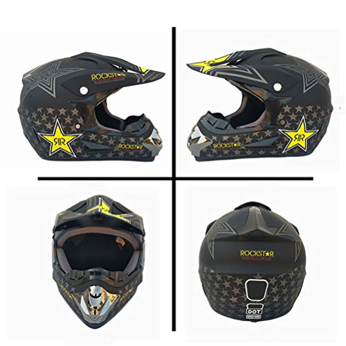 VOMI Casco Descenso Hombre, Negro/Rockstar - Adulto Casco Motocross Enduro MTB con Gafas/Máscara/Guantes/Red Elástica, Casco Cross Quad Off Road ATV Scooter,L