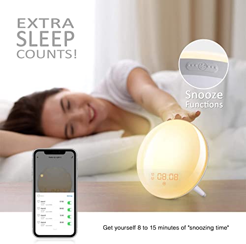 Wake Up Light,Reloj Despertador con Luz de Despertador Inteligente Admite WiFi, Simulación de Amanecer y Atardecer, Radio FM, Reloj Despertador con Alexa y Google Home para Adultos y niños,