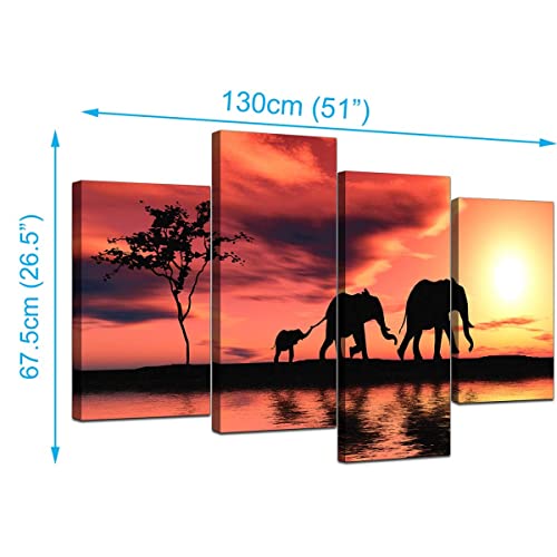 Wallfillers Cuadros en Lienzo Grande Puesta de Sol África Elefantes Imágenes XL 4102