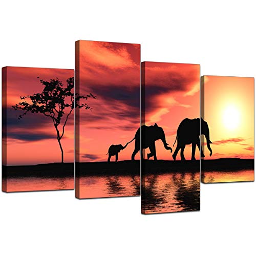 Wallfillers Cuadros en Lienzo Grande Puesta de Sol África Elefantes Imágenes XL 4102