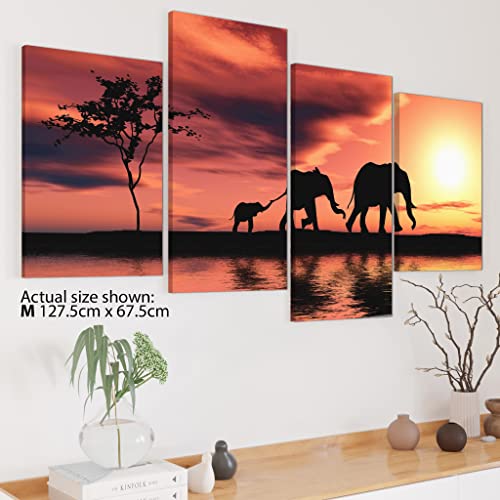 Wallfillers Cuadros en Lienzo Grande Puesta de Sol África Elefantes Imágenes XL 4102