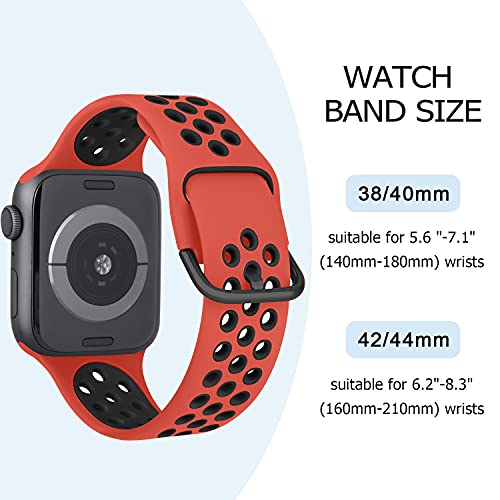 Wanme 2 Pack Correa Compatible con Apple Watch Correa 38mm 42mm 40mm 44mm, Coloridos Suave Silicona Pulseras de Repuesto para iWatch SE Series 6 5 4 3 2 1 (42mm/44mm, Rojo Negro+Negro Verde)