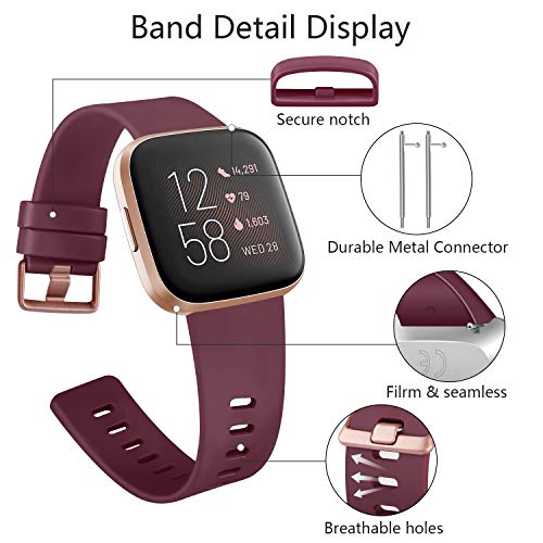 Wanme Compatible con Fitbit Versa 2 Correa Silicona Suave Ajustable Deportivo Pulsera de Reemplazo Compatible para Fitbit Versa 2 SE Mujeres y Hombres Pequeño Grande (S, 03 Vino Tinto)