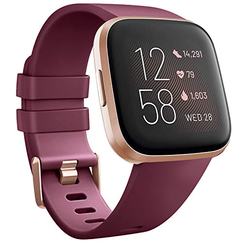 Wanme Compatible con Fitbit Versa 2 Correa Silicona Suave Ajustable Deportivo Pulsera de Reemplazo Compatible para Fitbit Versa 2 SE Mujeres y Hombres Pequeño Grande (S, 03 Vino Tinto)