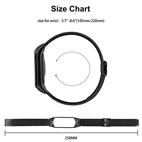 Wanme Metal Correa Compatible para Xiaomi Mi Band 4 Correa Xiaomi Mi Band 3 Correa, Pulsera de Repuesto de Acero Inoxidable Hebilla de Metal para Xiaomi Mi Smart Band 4 (Negro)