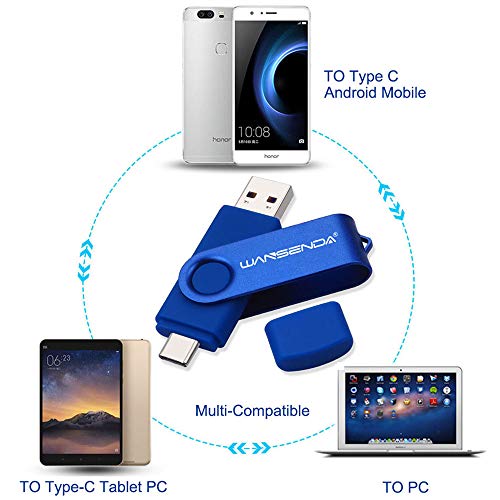 Wansenda TC108 - Memoria USB Tipo C USB 3.0 de 64 GB USB C Pen Drive Dual OTG Flash Drive para Samsung Galaxy S8 / S8 + / S9 / S9 + / S10, Note 8, LG G6, V30, Google Pixel XL (64G, Azul Marino)