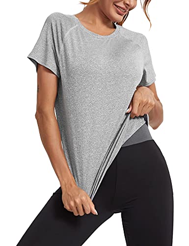 Wayleb Camiseta Deportivo Mujer Camiseta de Manga Corta Camiseta Holgada de Secado Rápido Camisetas de Malla Mujer Yoga Fitness Top Ropa Deportiva Entrenamiento Atlético