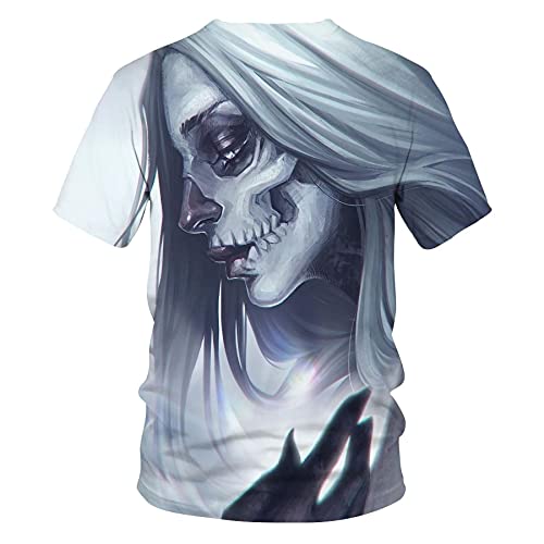 WBYFDC Camiseta Estampada En 3D con Estampado De Calavera Camiseta Holgada De Manga Corta para Hombre con Cuello Redondo Y Cuello Redondo De Gran Tamaño para La Calle
