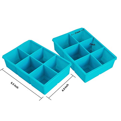 Webake Bandeja De Hielo De Silicona 6 XL Cuadrados Moldes para Cubitos de Hielo 5 x 5 cm Cubitera de Hielo para Congelarse Alimentos para Bebés, Cola,Cócteles Cola Whisky - Juego de 2