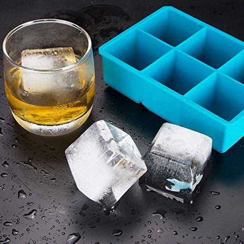 Webake Bandeja De Hielo De Silicona 6 XL Cuadrados Moldes para Cubitos de Hielo 5 x 5 cm Cubitera de Hielo para Congelarse Alimentos para Bebés, Cola,Cócteles Cola Whisky - Juego de 2