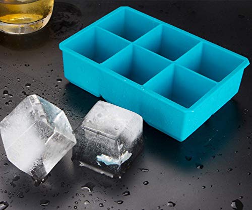 Webake Bandeja De Hielo De Silicona 6 XL Cuadrados Moldes para Cubitos de Hielo 5 x 5 cm Cubitera de Hielo para Congelarse Alimentos para Bebés, Cola,Cócteles Cola Whisky - Juego de 2