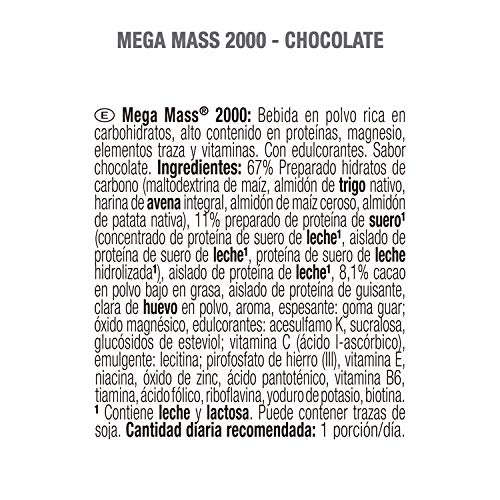 Weider Mega Mass 2000 Sabor Chocolate (1500 g). 67% de hidratos y 16% proteínas. Enriquecido con Vitaminas y Minerales. Con menos azúcares