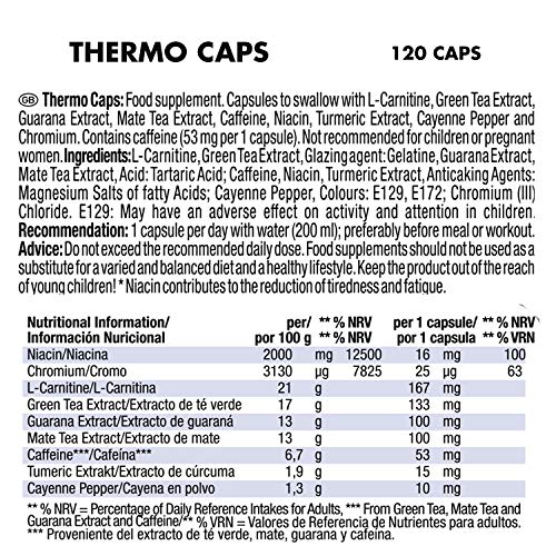 Weider Thermo Caps- 120 Capsulas, Disminuye el apetito, Potente fórmula termogénica con cafeína; Enriquecido con Cromo, Cúrcuma, l-Carnitina