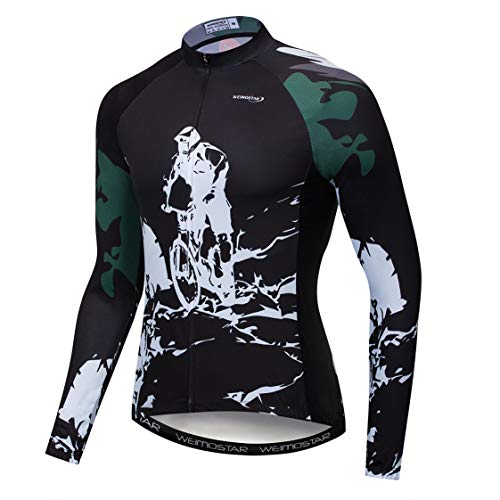 Weimostar - Maillot de ciclismo de manga larga para hombre, mountain bike, mountain bike mountain bike mountain bike outdoor Racing Tops para hombre, otoño, primavera, poliéster, negro, talla L