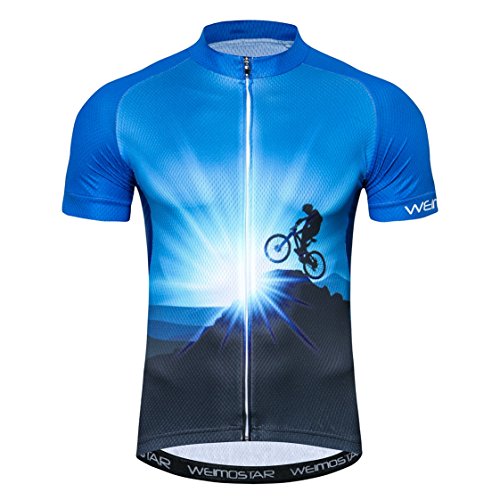 Weimostar - Maillot deportivo de ciclismo para hombre, de manga corta, para bicicleta de montaña, transpirable, de verano, color negro, Hombre, 18, S = Brust 84-90 cm