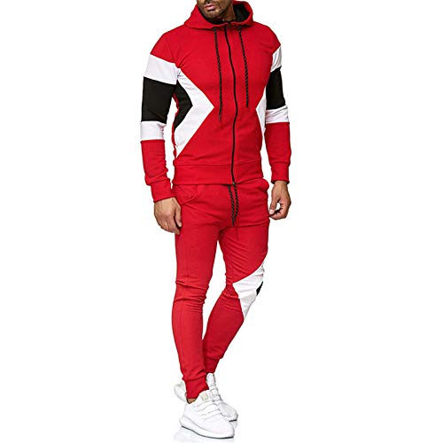 WELCO 2021 - Conjunto de chándal para hombre, casual y casual para fitness, trándal de gran tamaño para deportes, conjunto de ropa deportiva, pantalón para hombre y cárdigan con capucha #7rouge XL