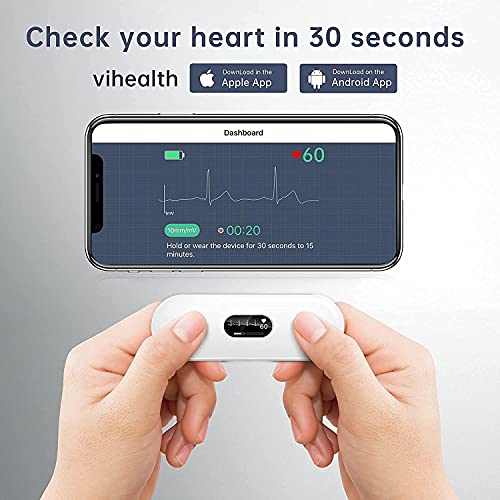 Wellue DuoEK-S Monitor Personal de ECG, Monitores Cardíacos Portátiles Inalámbricos Bluetooth con Pantalla OLED de 0,96 Pulgadas, Monitoreo de 30s-5min, APP para iOS y Android