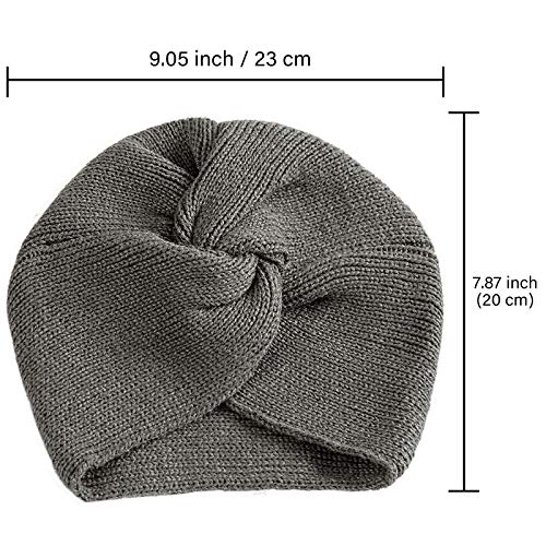 WELROG Gorro turbante de punto para mujer Gorra cruzada de invierno con cruzado para mujer Tapa de pila para el cáncer Pérdida de cabello con alopecia de quimioterapia (Gris oscuro)