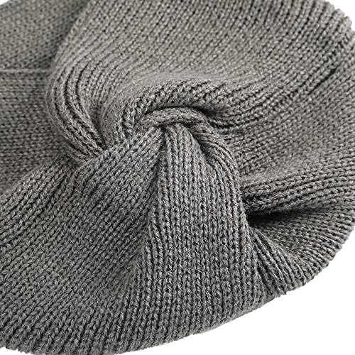 WELROG Gorro turbante de punto para mujer Gorra cruzada de invierno con cruzado para mujer Tapa de pila para el cáncer Pérdida de cabello con alopecia de quimioterapia (Gris oscuro)