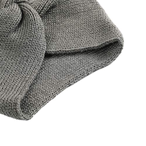 WELROG Gorro turbante de punto para mujer Gorra cruzada de invierno con cruzado para mujer Tapa de pila para el cáncer Pérdida de cabello con alopecia de quimioterapia (Gris oscuro)