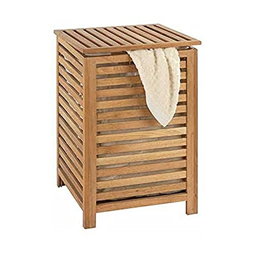 WENKO Cesto para la ropa Norway - con bolsa para la ropa Capacidad: 56 l, Madera de nogal, 45 x 65 x 45 cm, Nogal