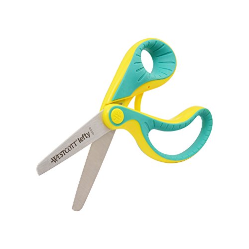 Westcott Ergo JR. Lefty E-22003 00 - Tijeras ergonómicas para niños zurdos, hoja de acero de 5,3 cm, mango suave, color verde/amarillo, 13,3 cm